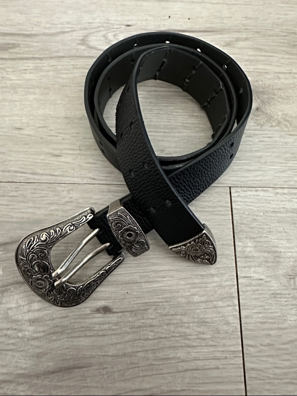wild fable Black Belt with Decorative Silver-Tone Western Buckle